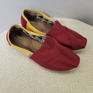 TOMS Vibrant Red and Yellow Canvas Slip-Ons Women Size 8.5